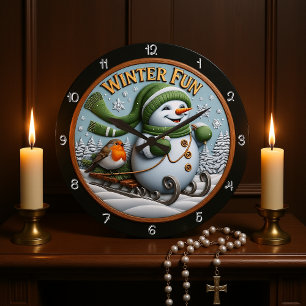 Winter Fun Snowman Sledding Robin Grote Klok
