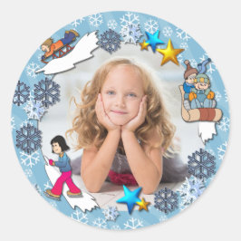 Winter Fun Voeg je foto toe Ronde Sticker
