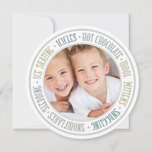 Winter Fun Vrolijk Kerstfeest Ronde Fotokaart Feestdagenkaart (Voorkant)