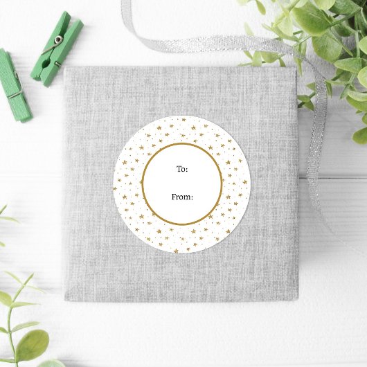 Winter Fun White Gold Stars Kerstmis Ronde Sticker