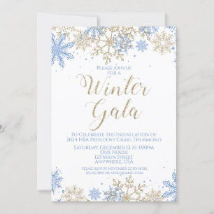 Winter Gala Blauw en Goud Uitnodigen Kaart