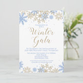 Winter Gala Blauw en Goud Uitnodiging (Staand voorkant)