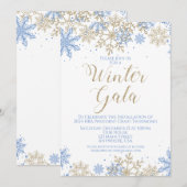 Winter Gala Blauw en Goud Uitnodiging (Voorkant / Achterkant)