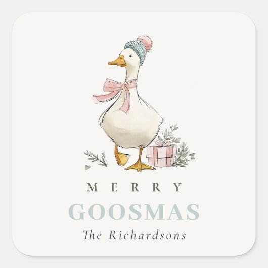 Winter Gans Kerst Merry Goosmas Vierkante Sticker (Voorkant)
