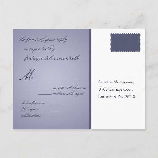 Winter Garden Metallic Blue Wedding Response/RVSP Uitnodiging Briefkaart (Achterkant)
