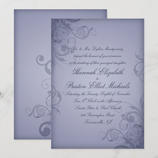 Winter Garden Metallic Blue Winter Weduwen Kaart (Voorkant / Achterkant)