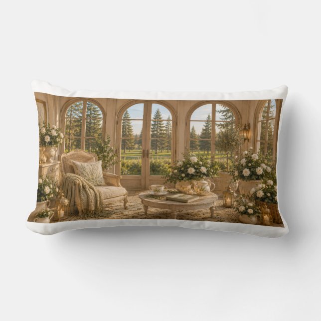 Winter Garden Pillow | Romantic Botanical Window & Kussen (Voorkant)
