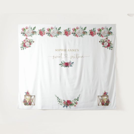 Winter Garland Kerst Zoete Zestien Foto Achtergron Wandkleed (Voorkant (horizontaal))