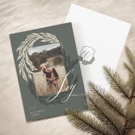 Winter Garland krans Joy Script Foto & Monogram Feestdagenkaart