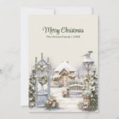Winter Gate Christmas Kaart - Snowy Cottage Scene (Voorkant)