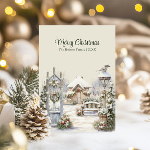 Winter Gate Christmas Kaart - Snowy Cottage Scene