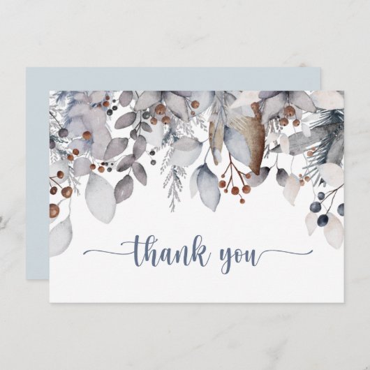 Winter gebladerte, bessen, Holly Party Bedankkaart (Voorkant / Achterkant)