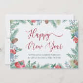 Winter gebladerte en dennenappel grens Nieuwjaar Feestdagenkaart (Voorkant)