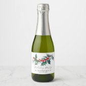 Winter gebladerte Holly bessen Mini Champagne Labe Sparkling Wijnetiket (Voorkant)