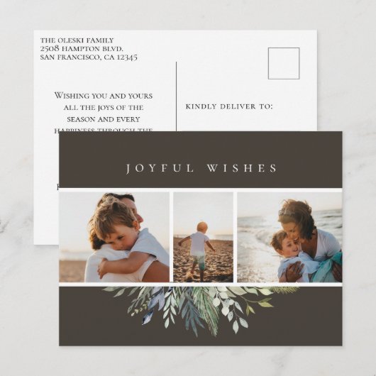 Winter gebladerte Kerst Foto Collage Grijs Feestdagenkaart (Voorkant / Achterkant)