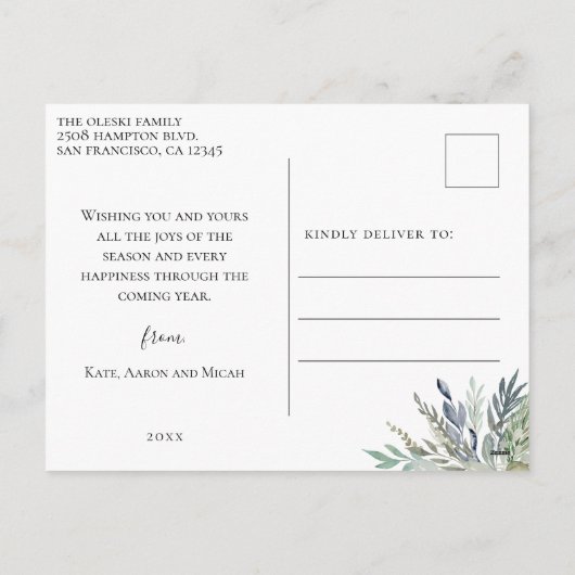 Winter gebladerte Kerst Foto Collage Grijs Feestdagenkaart (Achterkant)