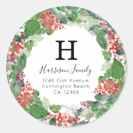 Winter gebladerte kerst retour adres monogram ronde sticker