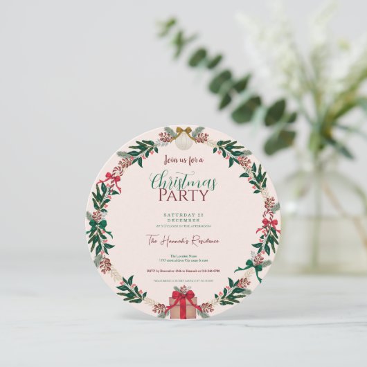 Winter gebladerte kerstcadeaus krans kaart (Staand voorkant)