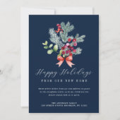 Winter gebladerte marineblauw bewegende aankondigi feestdagenkaart (Voorkant)