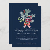 Winter gebladerte marineblauw bewegende aankondigi feestdagenkaart (Voorkant / Achterkant)