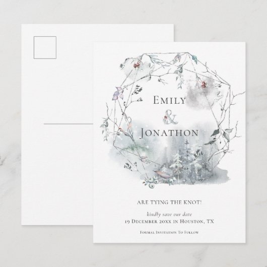 Winter gebladerte namen bruiloft opslaan van de da uitnodiging briefkaart (Voorkant / Achterkant)