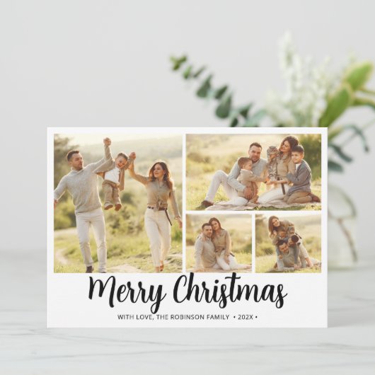 Winter gebladerte Script 4 Fotocollage Kerstmis Feestdagenkaart (Staand voorkant)