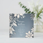 Winter gebladerte wit en blauw bruiloft uitnodigin (Staand voorkant)