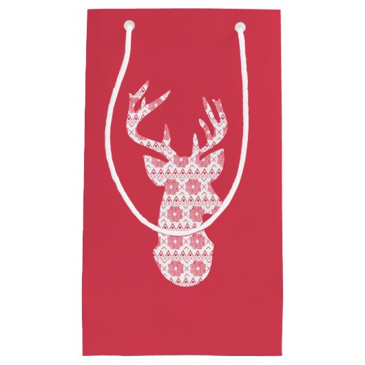Winter gebreide kerst rendier geschenk tas klein cadeauzakje (Voorkant)