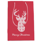Winter gebreide kerst rendier geschenk tas medium cadeauzakje (Voorkant)