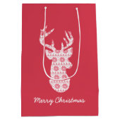 Winter gebreide kerst rendier geschenk tas medium cadeauzakje (Achterkant)