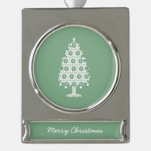 Winter gebreide kerstboom Ornament Verzilverd Banner Ornament (Voorkant)