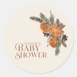 Winter Gedroogde Sinaasappel Kaneel Baby Shower Ronde Sticker