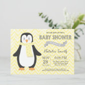 Winter Gele Pinguïn Baby Shower Uitnodiging (Staand voorkant)