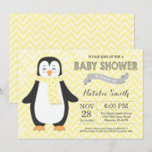 Winter Gele Pinguïn Baby Shower Uitnodiging (Voorkant / Achterkant)