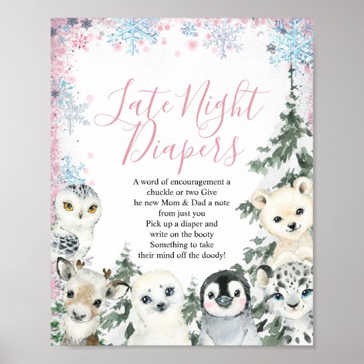 Winter Gender onthullen Late Night Diapers Sign Poster (Voorkant)
