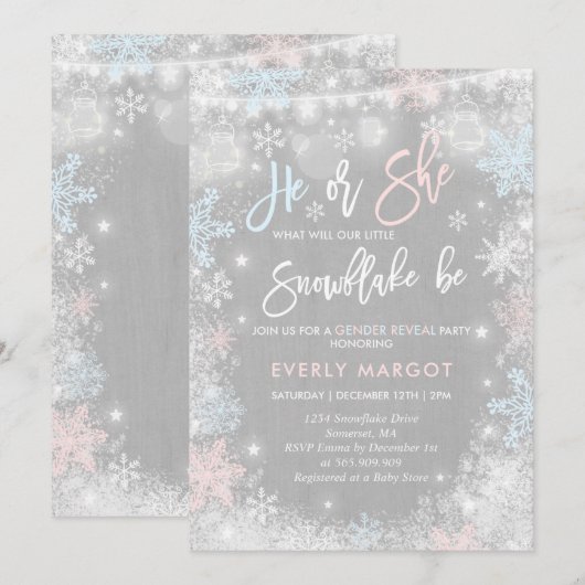 Winter Gender onthullend Uitnodigingsritueel Baby  Kaart (Voorkant / Achterkant)