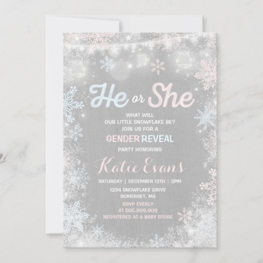 Winter Gender Rekalk Uitnodiging Rustisch Openbaar (Voorkant)