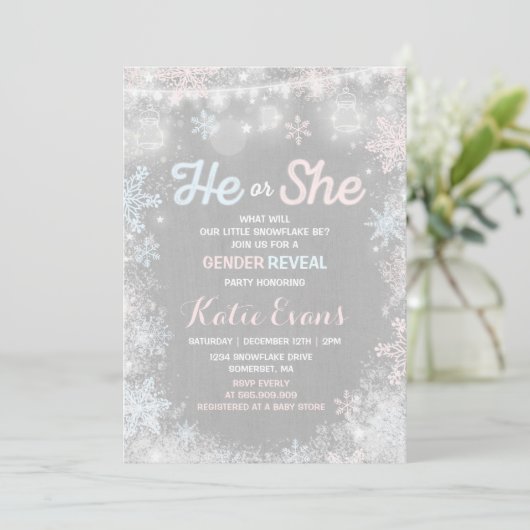 Winter Gender Rekalk Uitnodiging Rustisch Openbaar (Staand voorkant)