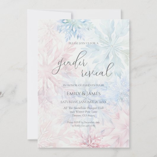 Winter Gender Reveal Party Roze Blauwe Sneeuwvlok Kaart (Voorkant)