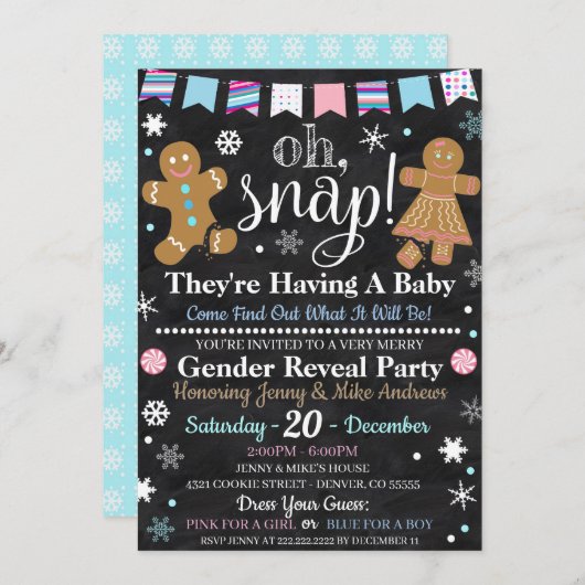 Winter Gender Reveal Party Uitnodiging (Voorkant / Achterkant)