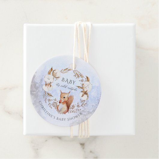 Winter Genderneutraal eekhoorn Baby shower Bedankjes Labels (In situ)