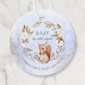 Winter Genderneutraal eekhoorn Baby shower Bedankjes Labels (Voorkant)