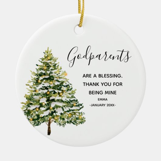 Winter Gepersonaliseerde peetouders Kerstmis Keramisch Ornament (Voorkant)