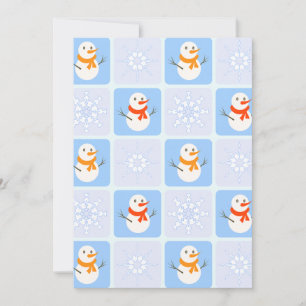 Winter geruit patroon sneeuwman en sneeuwvlokken aankondiging