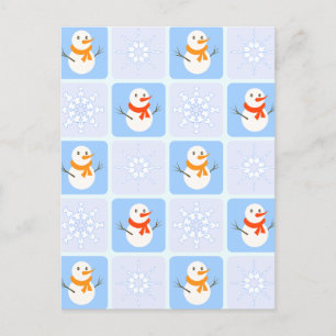 Winter geruit patroon sneeuwman en sneeuwvlokken briefkaart