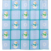 Winter geruit patroon sneeuwman en sneeuwvlokken douchegordijn (Voorkant)