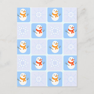 Winter geruit patroon sneeuwman en sneeuwvlokken feestdagenkaart