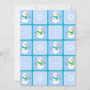 Winter geruit patroon sneeuwman en sneeuwvlokken feestdagenkaart