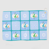 Winter geruit patroon sneeuwman en sneeuwvlokken golfhanddoek (Horizontaal)