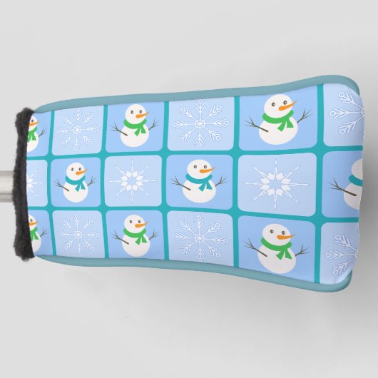 Winter geruit patroon sneeuwman en sneeuwvlokken golfheadcover (Voorkant)